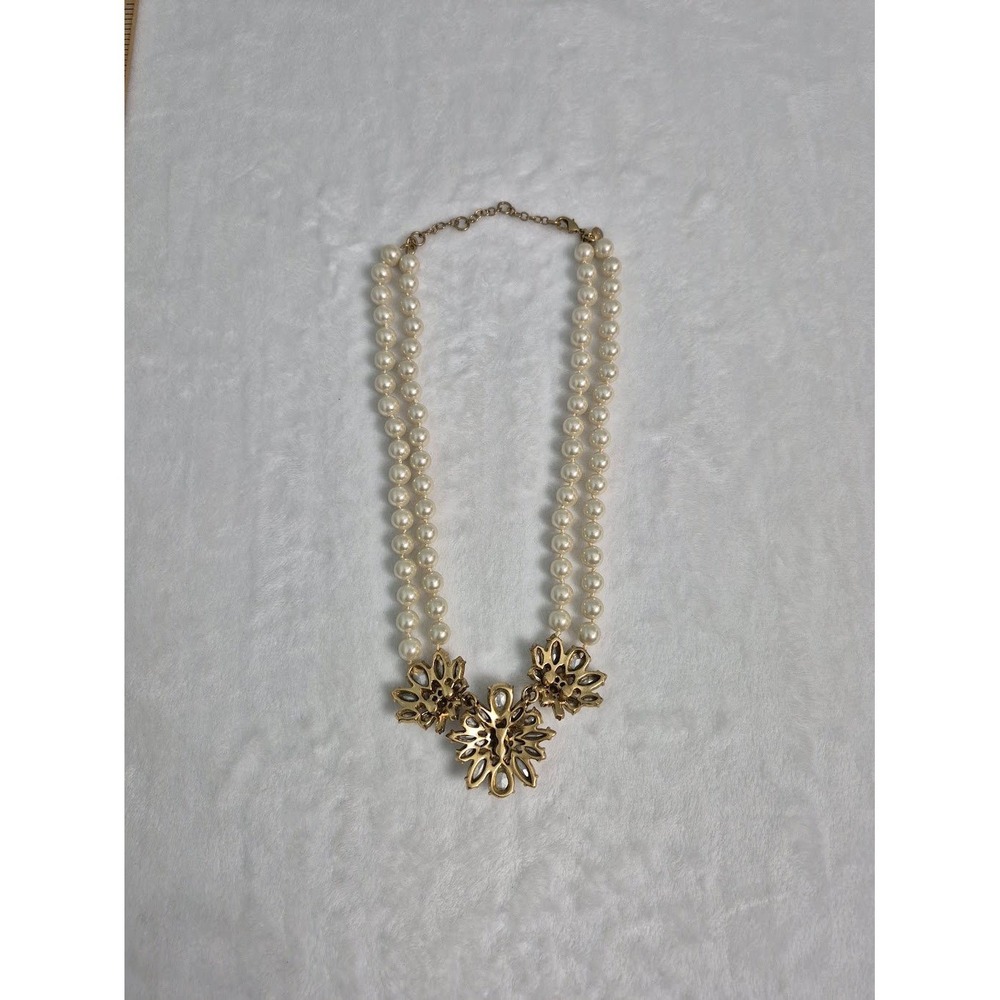 Necklace J. Crew Cream Gem Pearl Double Strand Statement Jewelry - Picture 8 of 16